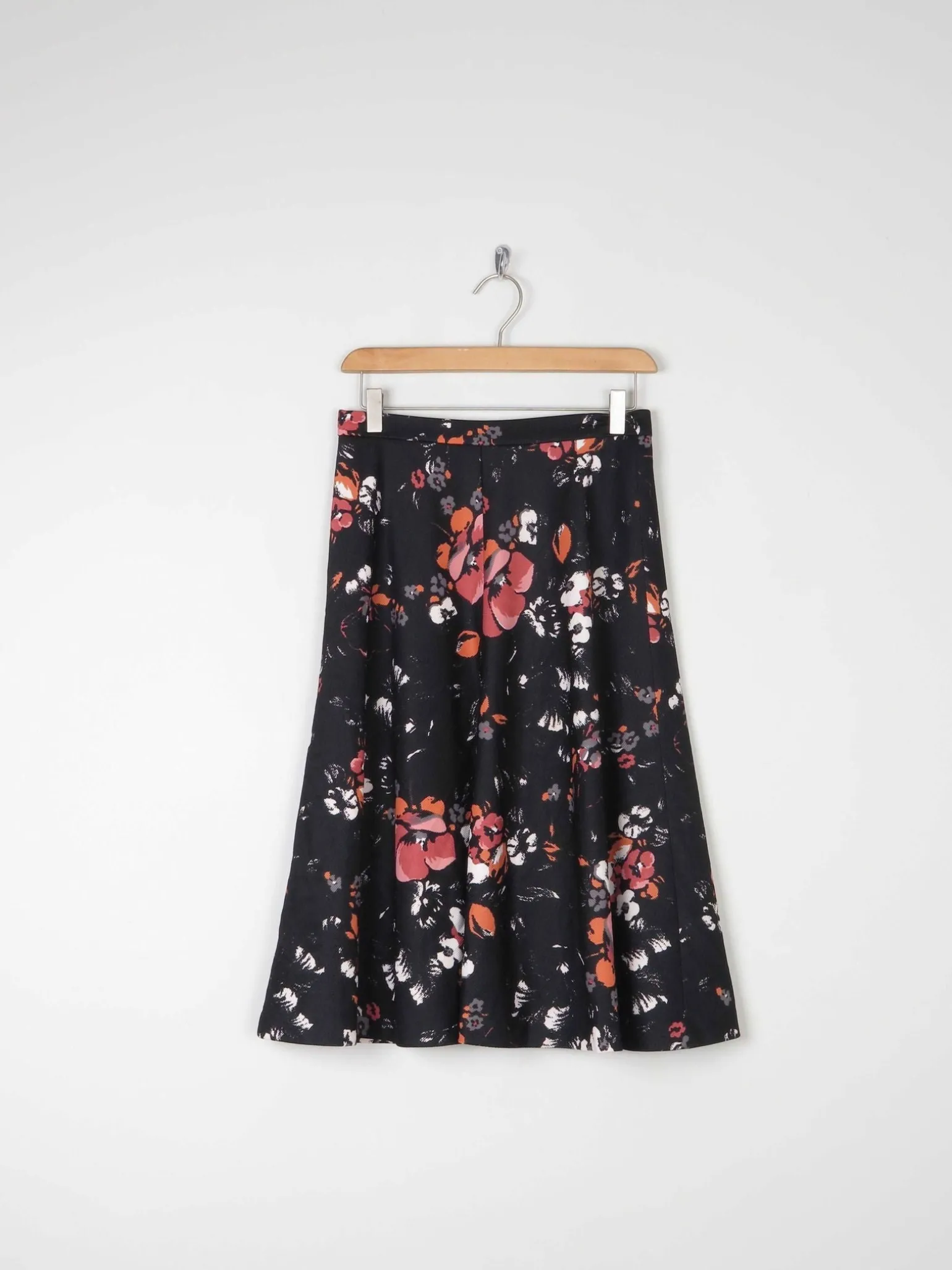 Vintage Black 1970s Floral Skirt S