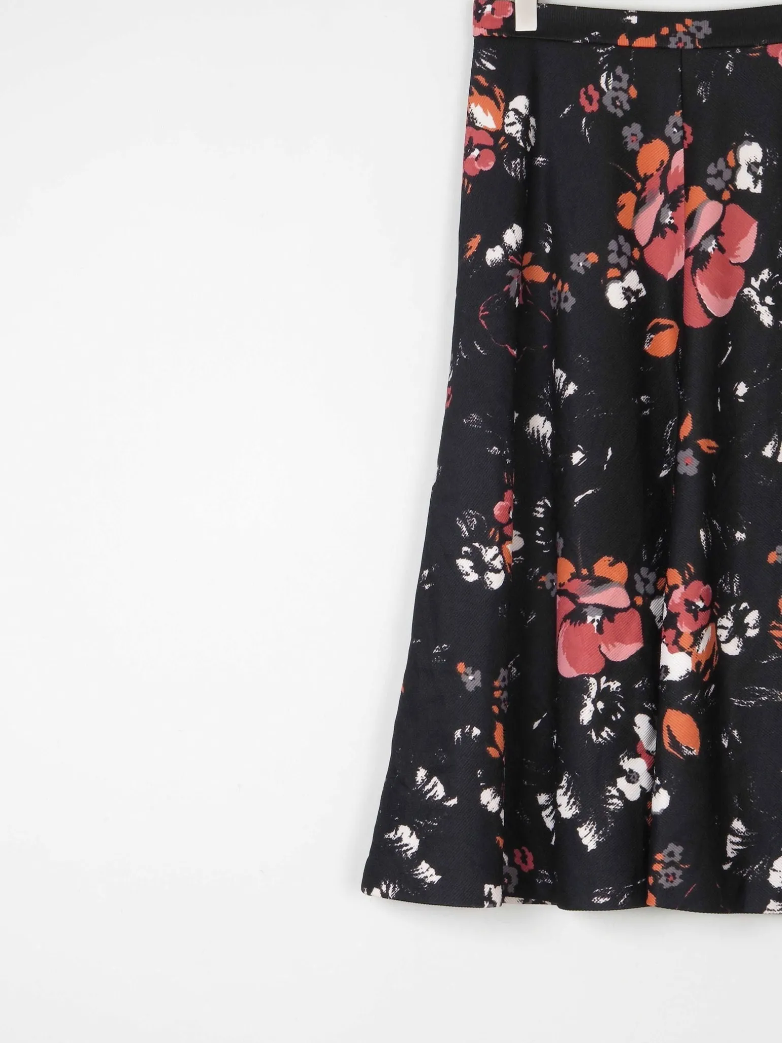 Vintage Black 1970s Floral Skirt S