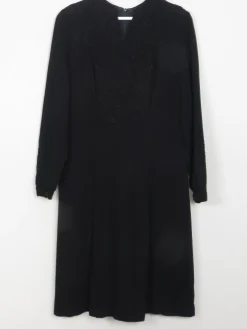 Vintage Black 1940s Wool Crepe Dress M