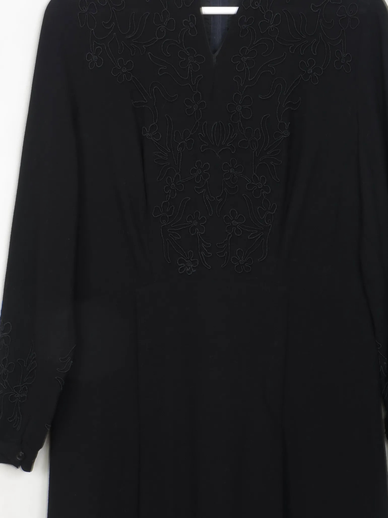 Vintage Black 1940s Wool Crepe Dress M