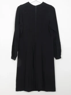 Vintage Black 1940s Wool Crepe Dress M