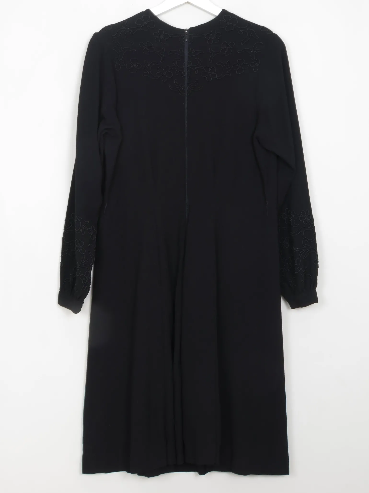 Vintage Black 1940s Wool Crepe Dress M