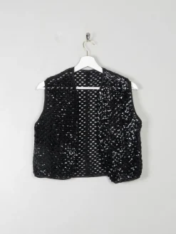 Vintage Black Sequin & Crochet Waistcoat S/M