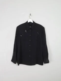 Vintage Black Sequin & Embroidered Blouse L/XL