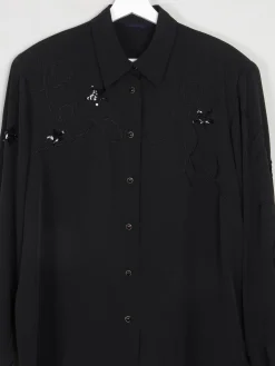 Vintage Black Sequin & Embroidered  Blouse  L/XL