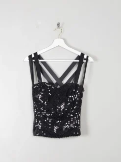 Vintage Black Sequin Corset XS