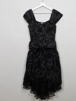 Vintage Black Sparkly 1980s Party Dress S