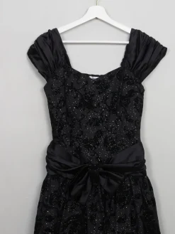 Vintage Black Sparkly 1980s Party Dress S
