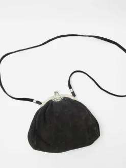 Vintage Black Suede Bag With Silver Clasp