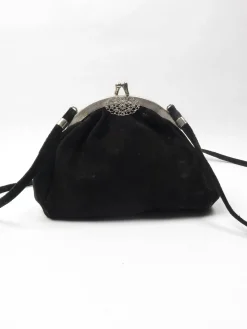 Vintage Black Suede Bag With Silver Clasp