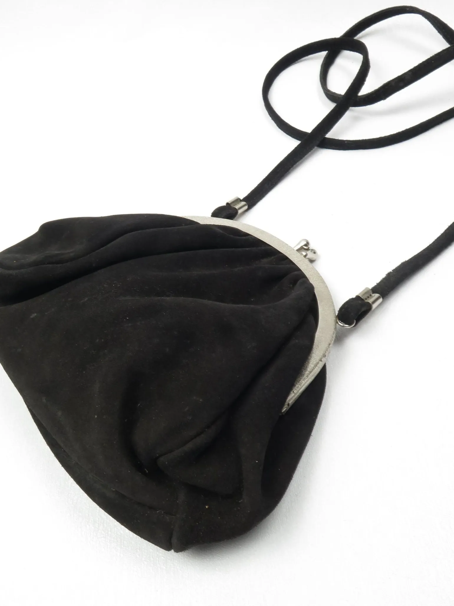 Vintage Black Suede Bag With Silver Clasp