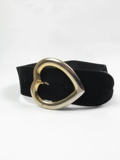 Vintage Black Suede Belt With Heart Buckle S
