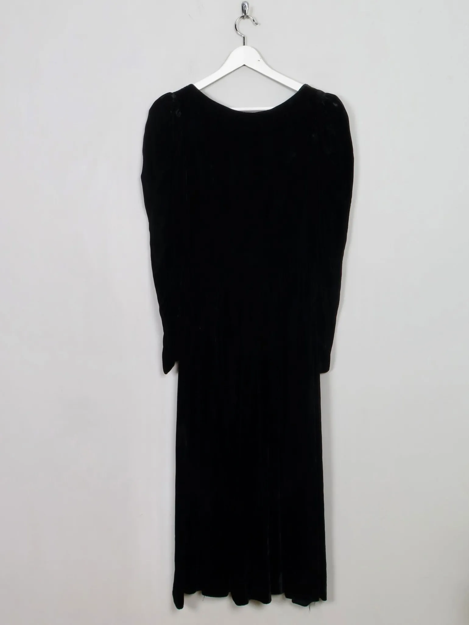 Vintage Black Velvet Dress With Long Sleeves XS