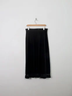 Vintage Black Velvet Midi Skirt 30W