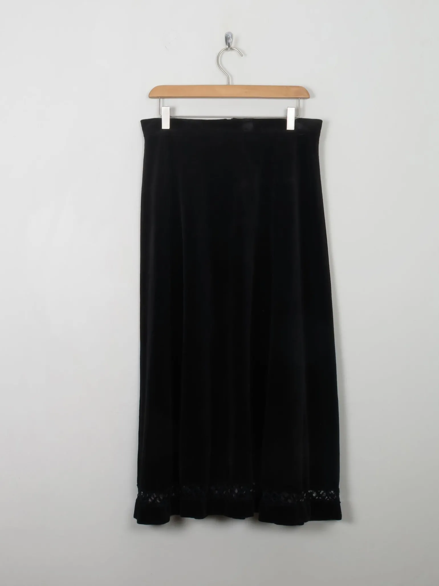 Vintage Black Velvet Midi Skirt 30W