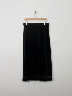 Vintage Black Velvet Midi Skirt 30W