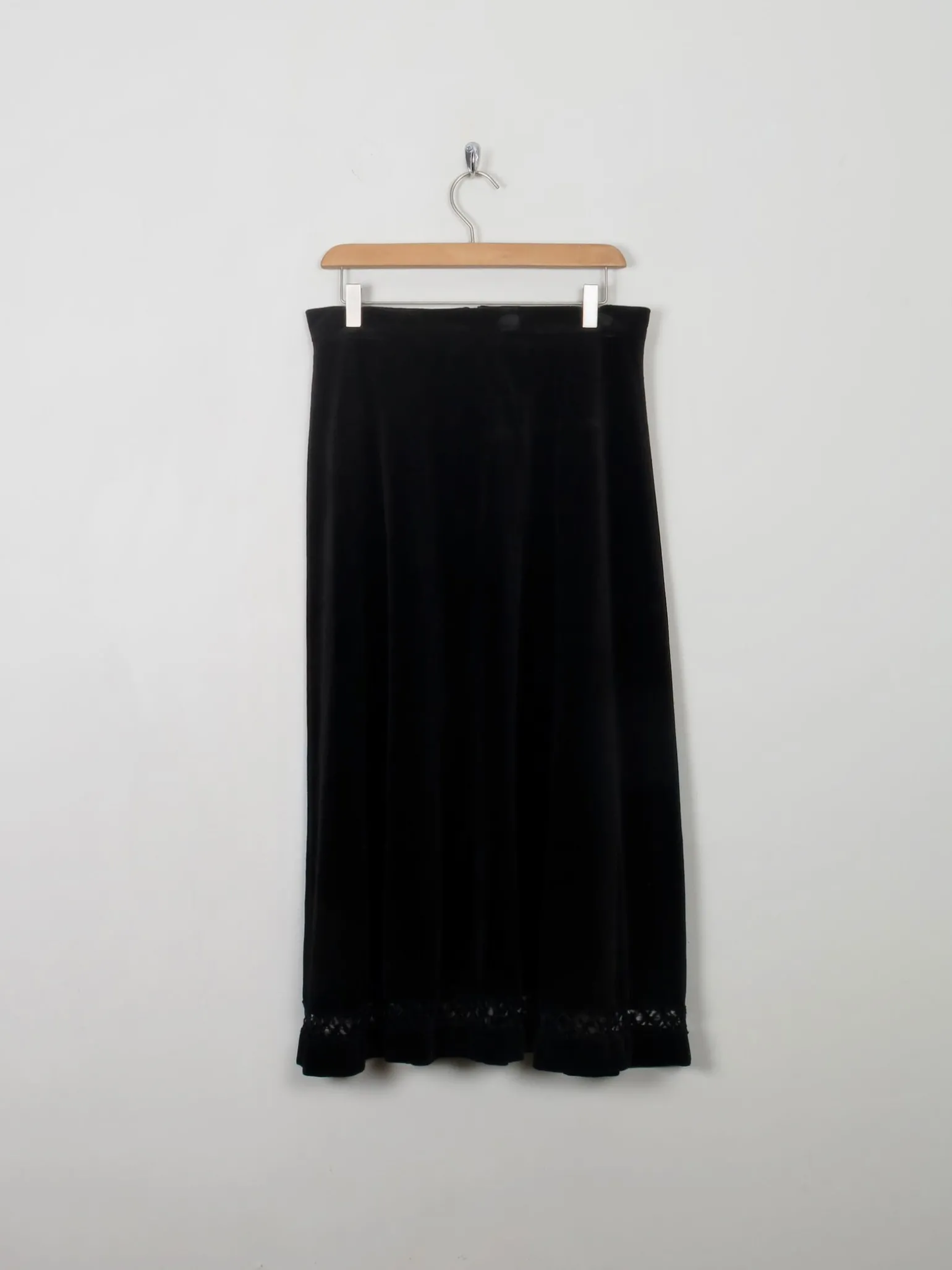 Vintage Black Velvet Midi Skirt 30W