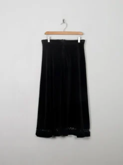 Vintage Black Velvet Midi Skirt 30W