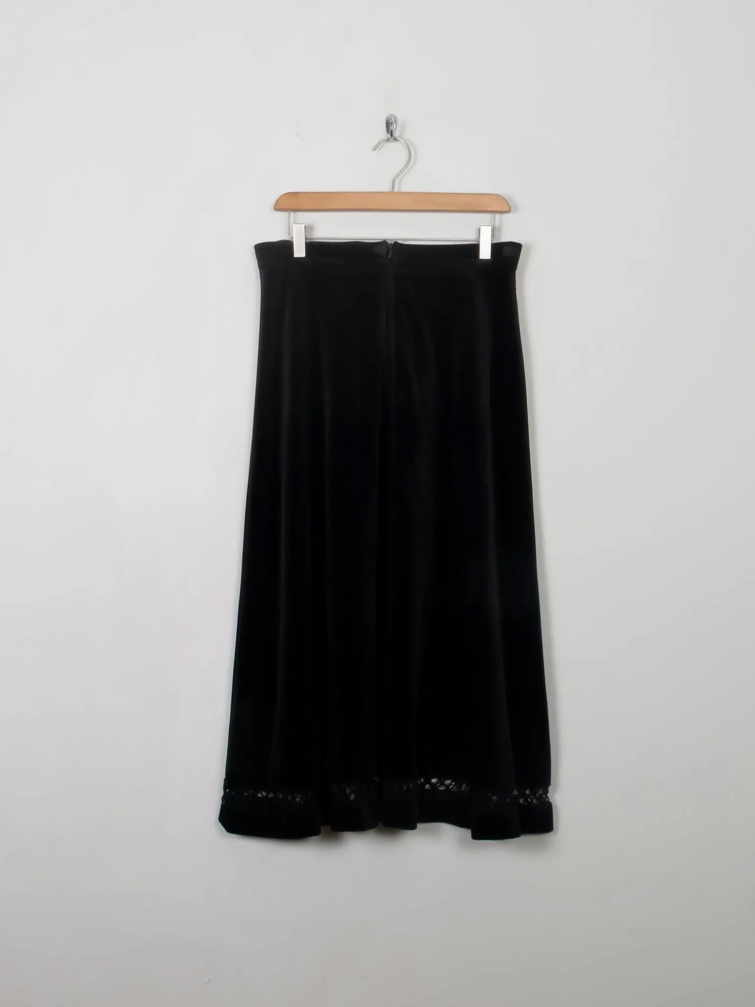 Vintage Black Velvet Midi Skirt 30W