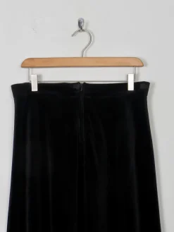 Vintage Black Velvet Midi Skirt 30W