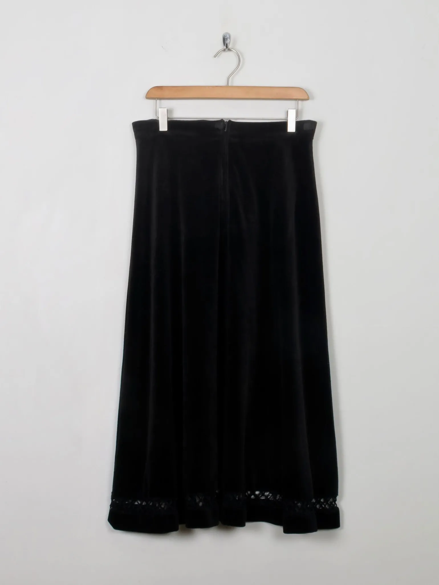 Vintage Black Velvet Midi Skirt 30W