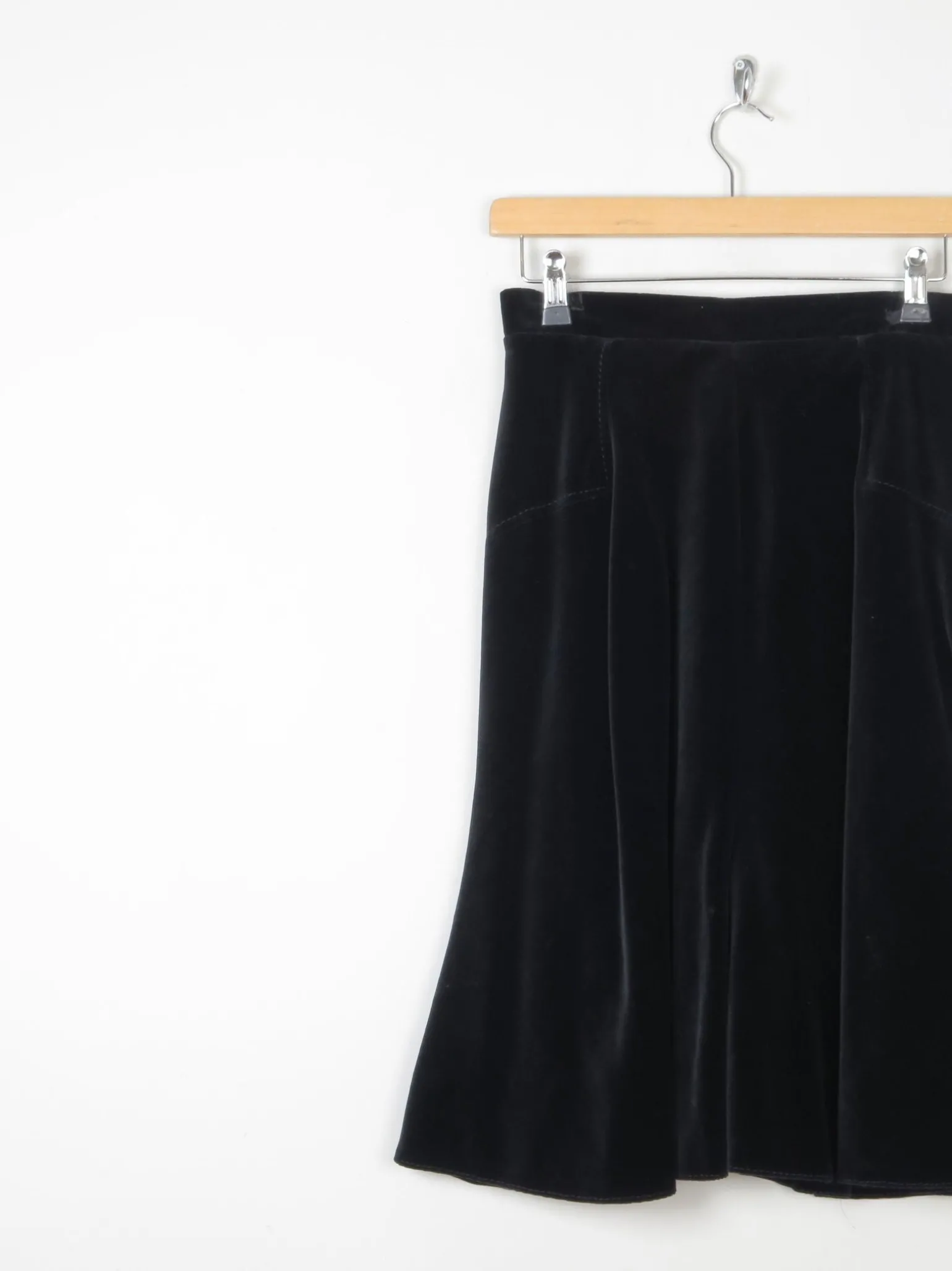 Vintage Black Velvet 1970s Skirt Bias Cut S