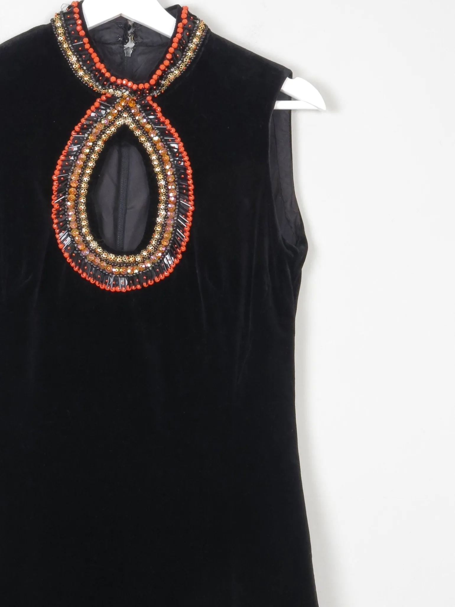 Vintage Black Velvet 1960s/70s Maxi Dress With Beading Detail 6/8 XS