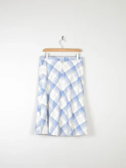 Vintage Blue & White Check Knee Length Skirt 31W