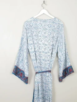Vintage Blue & Wine Printed Silk Kimono S-L