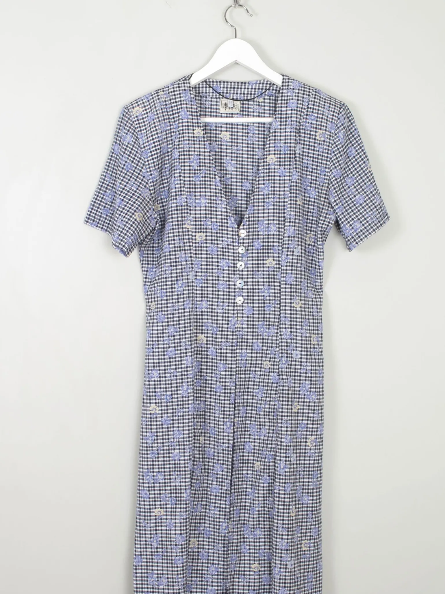 Vintage Blue Check & Floral Dress Midi 10/12