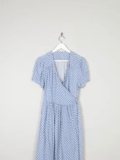 Vintage Blue Polka Dot Wrap Over Midi Dress M/L 12/14