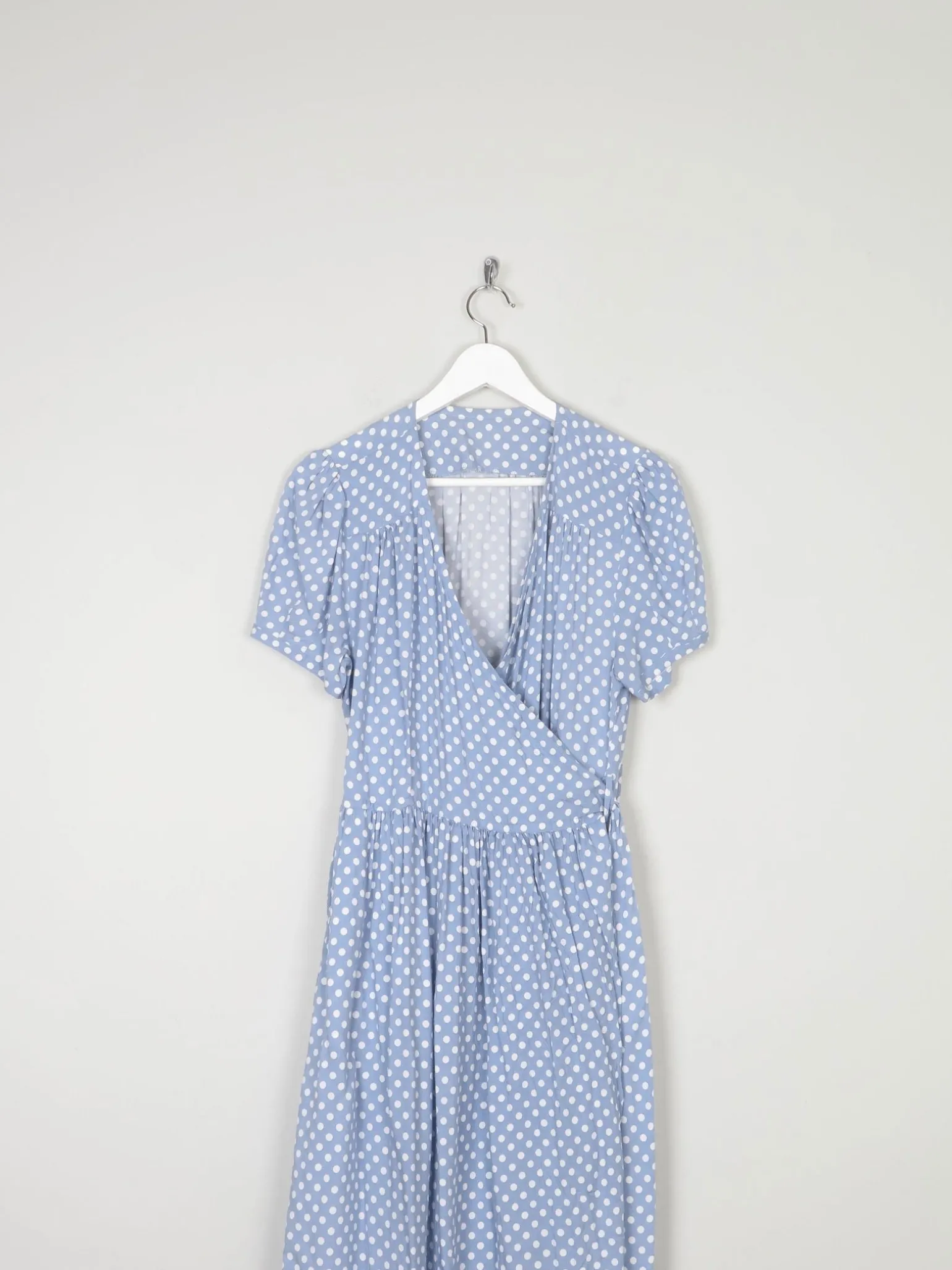 Vintage Blue Polka Dot Wrap Over Midi Dress M/L 12/14