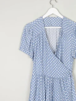 Vintage Blue Polka Dot Wrap Over Midi Dress M/L 12/14