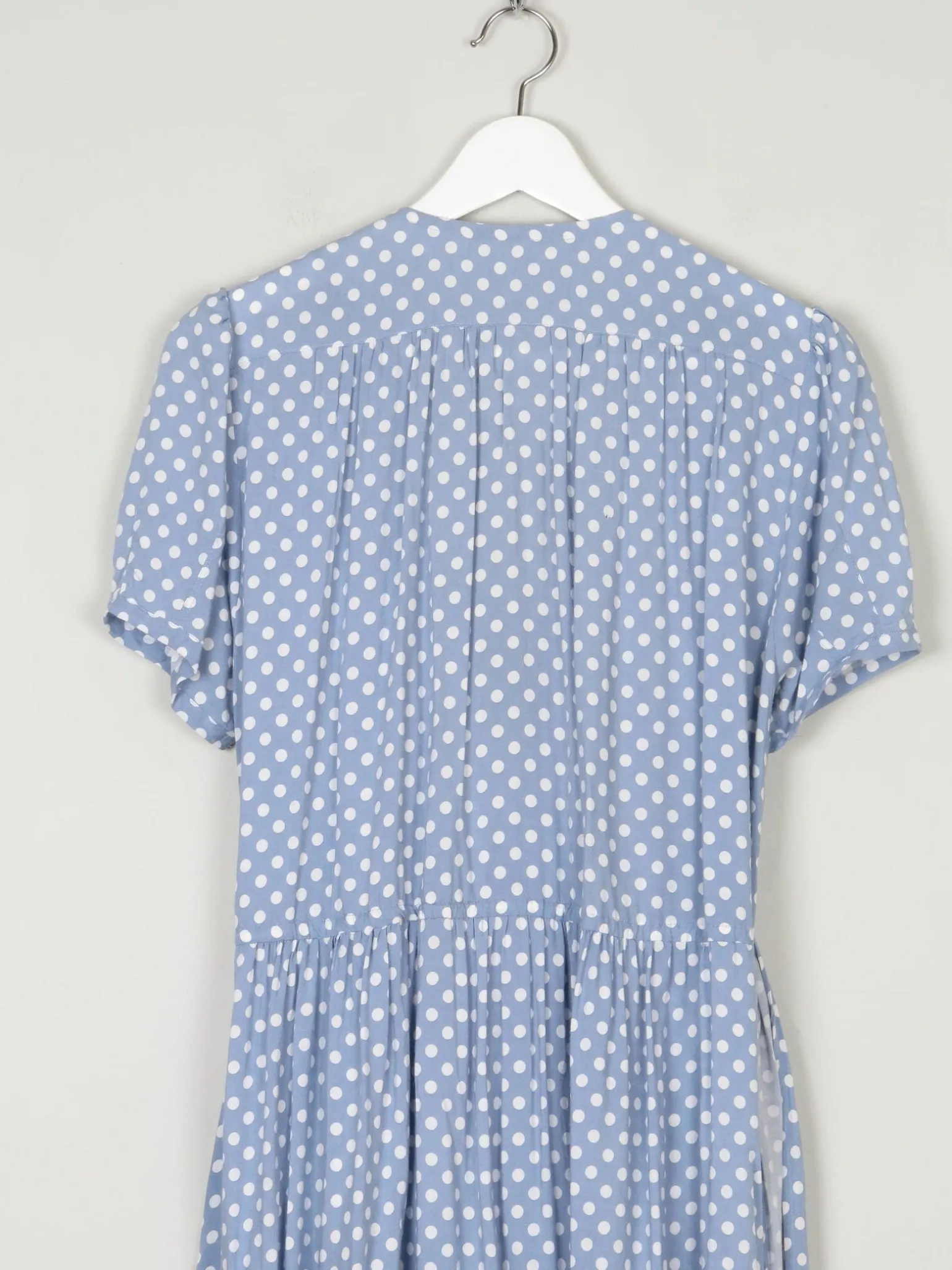 Vintage Blue Polka Dot Wrap Over Midi Dress M/L 12/14