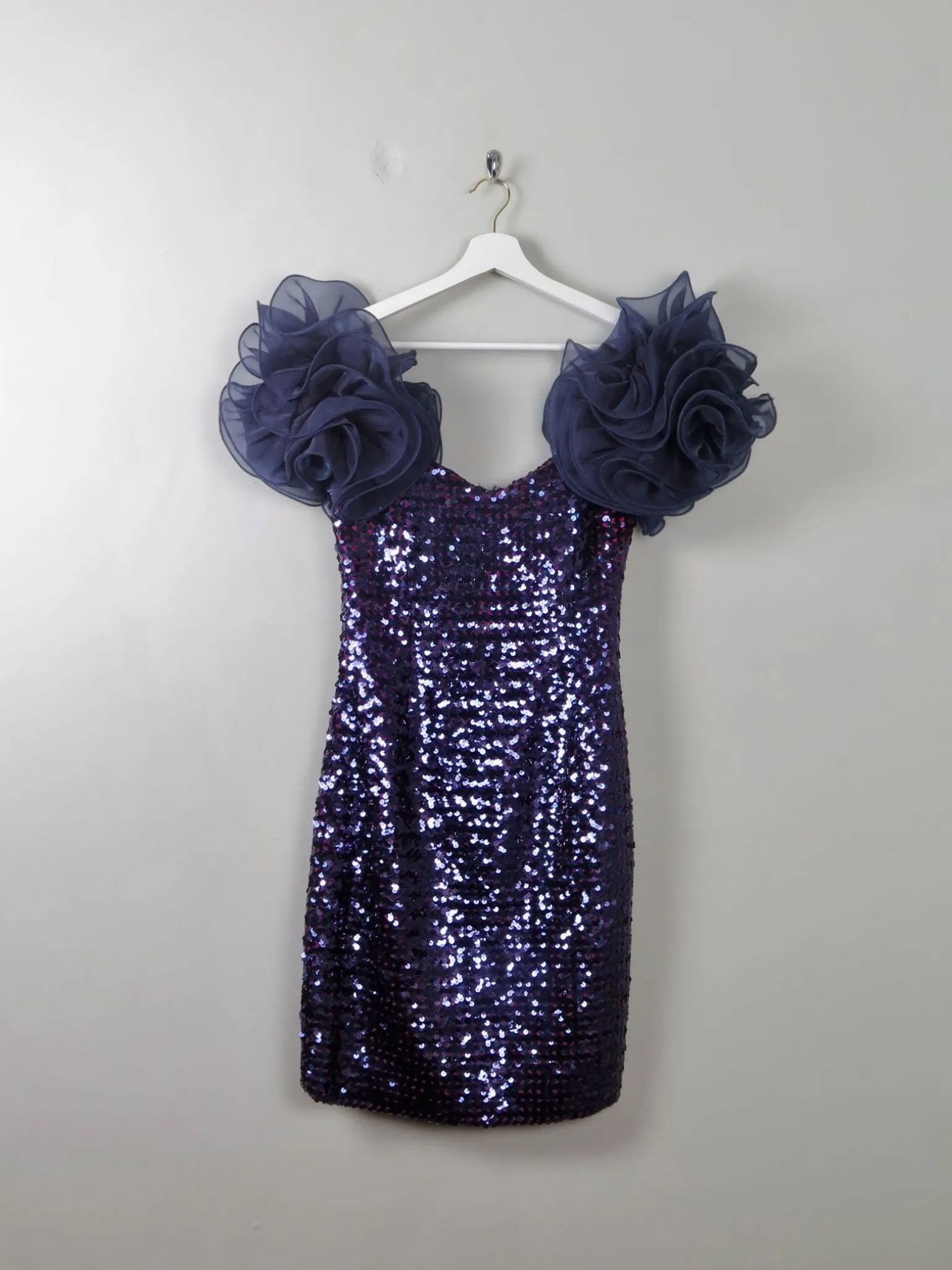 Vintage Blue Sequin 1980s Dress XS