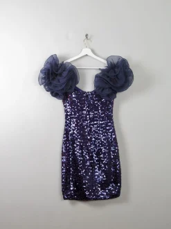 Vintage Blue Sequin 1980s Dress XS