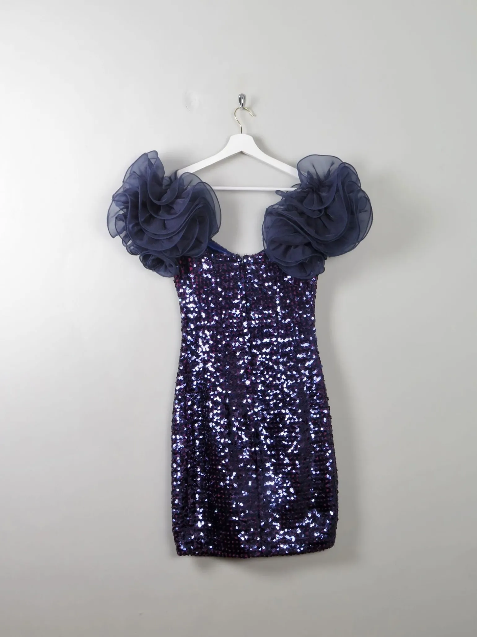 Vintage Blue Sequin 1980s Dress XS
