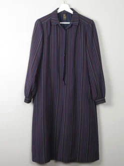 Vintage Blue Wool Striped Shirt Dress With Collar S/.M