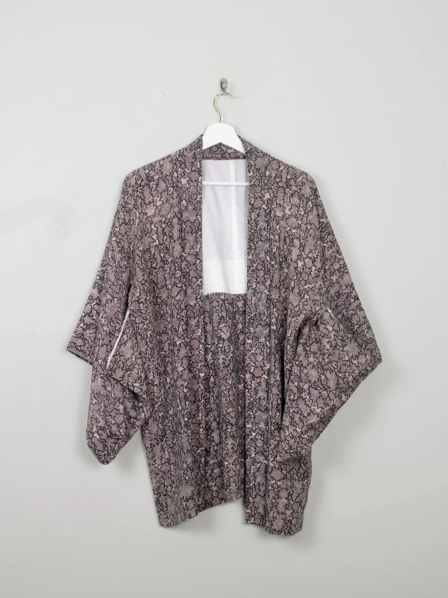 Vintage Brocade Harori Kimono Pink & Grey M