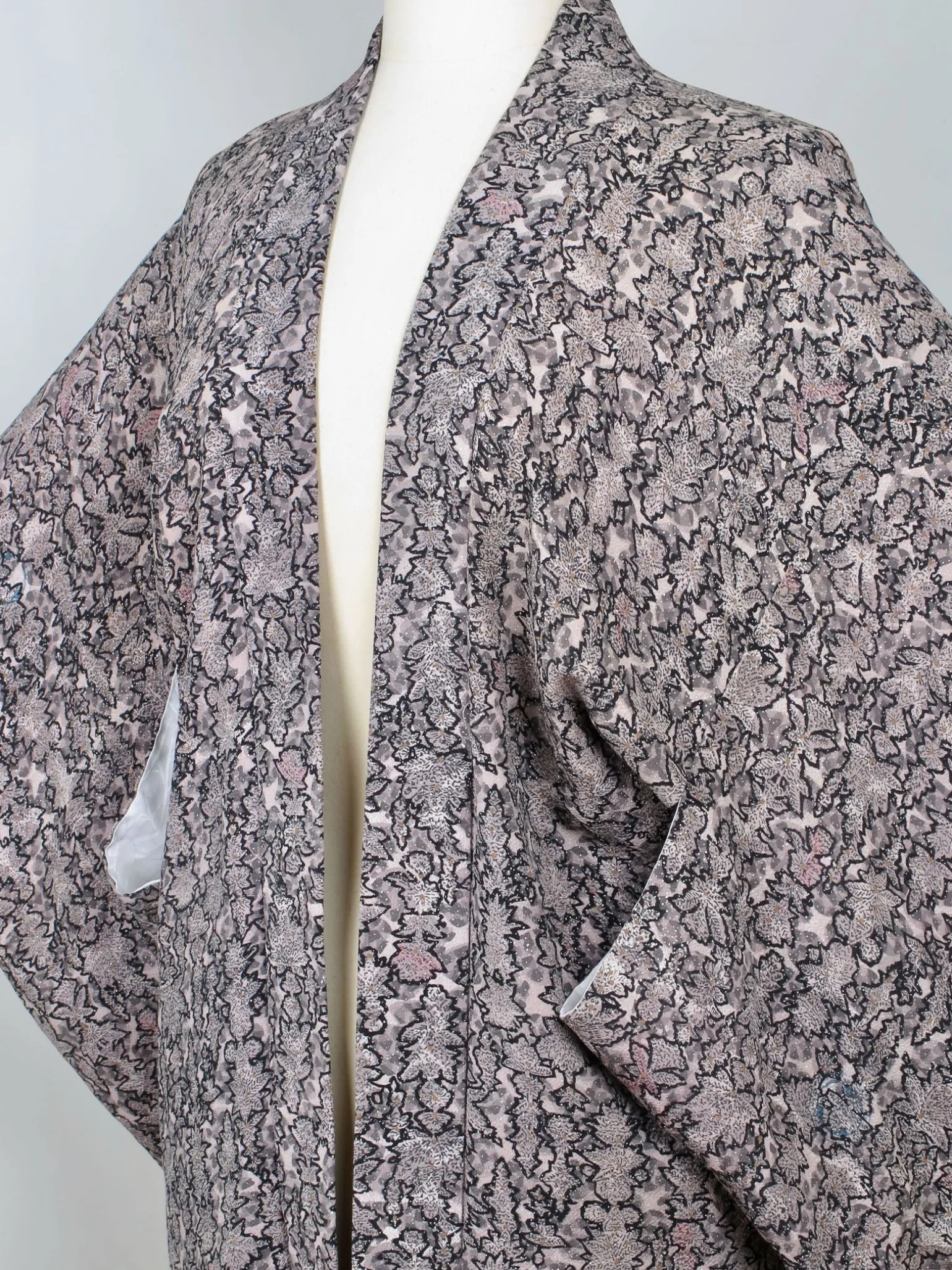 Vintage Brocade Harori Kimono Pink & Grey M