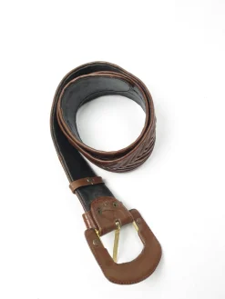 Vintage Brown Leather Belt Weave Style S/M