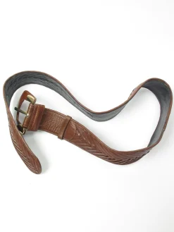 Vintage Brown Leather Belt Weave Style S/M