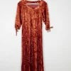 Vintage Burnt Orange Velvet 1970s Dress S