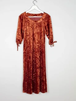 Vintage Burnt Orange Velvet 1970s Dress S
