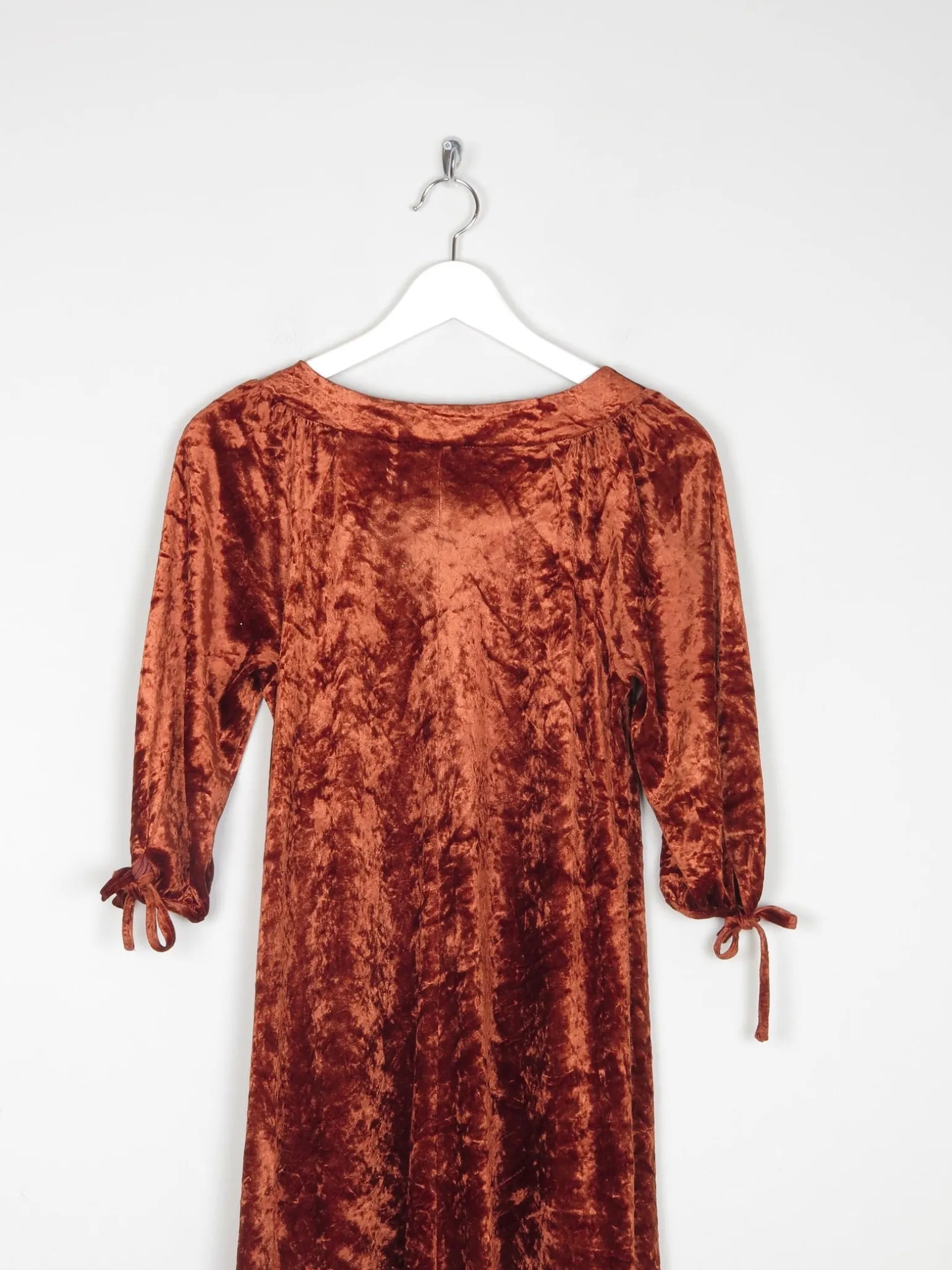 Vintage Burnt Orange Velvet 1970s Dress S
