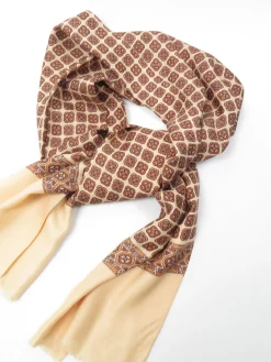 Vintage Buttermilk & Brown Printed Mens Scarf