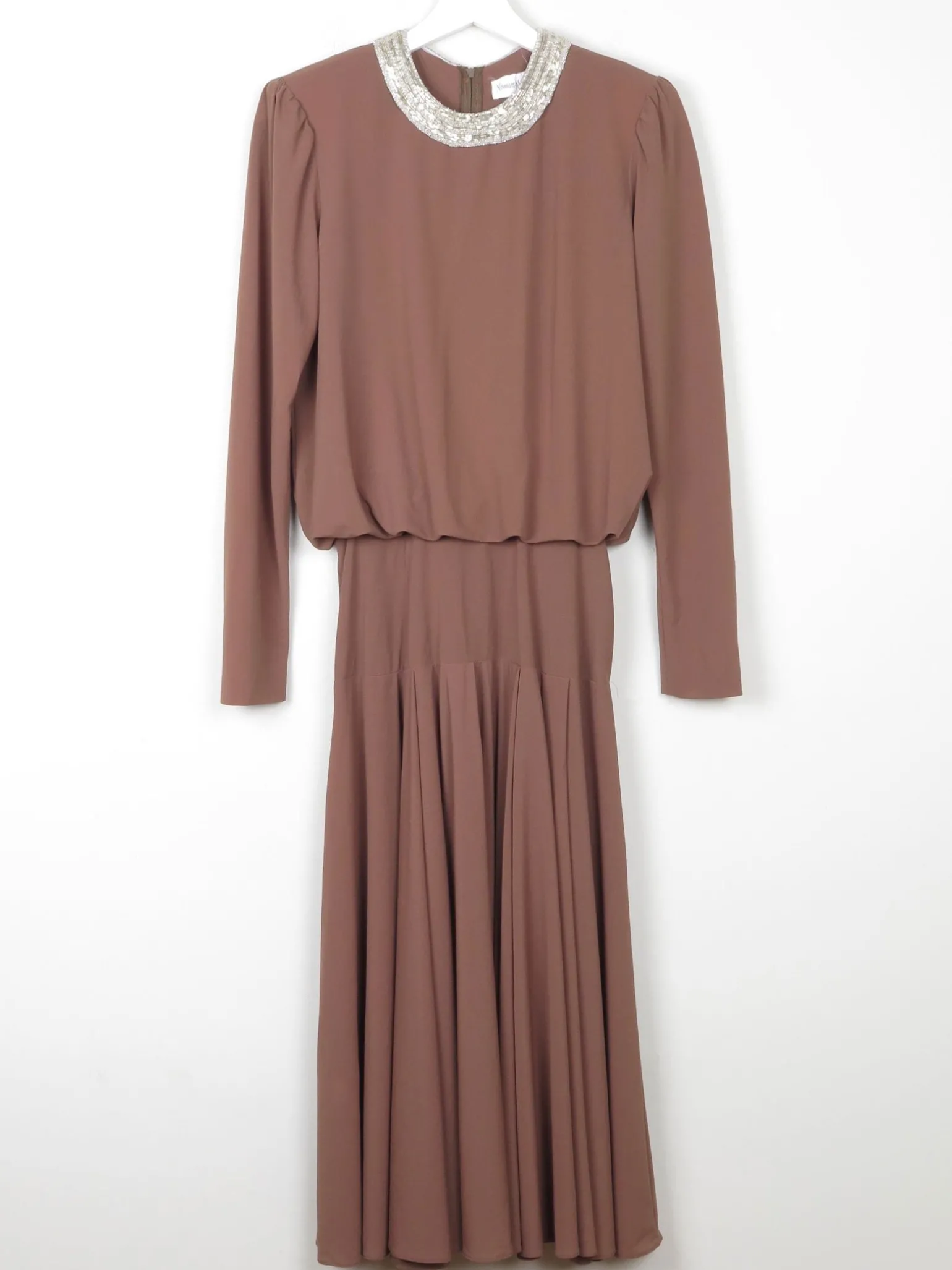 Vintage Caramel Brown Neiman Marcus Midi Dress 8