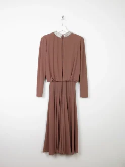 Vintage Caramel Brown Neiman Marcus Midi Dress 8