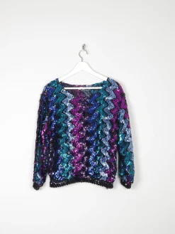 Vintage Colourful Vintage Sequin Disco Top S/M