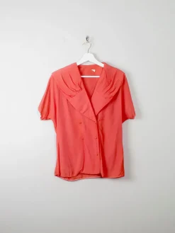 Vintage Coral Blouse With Collar S